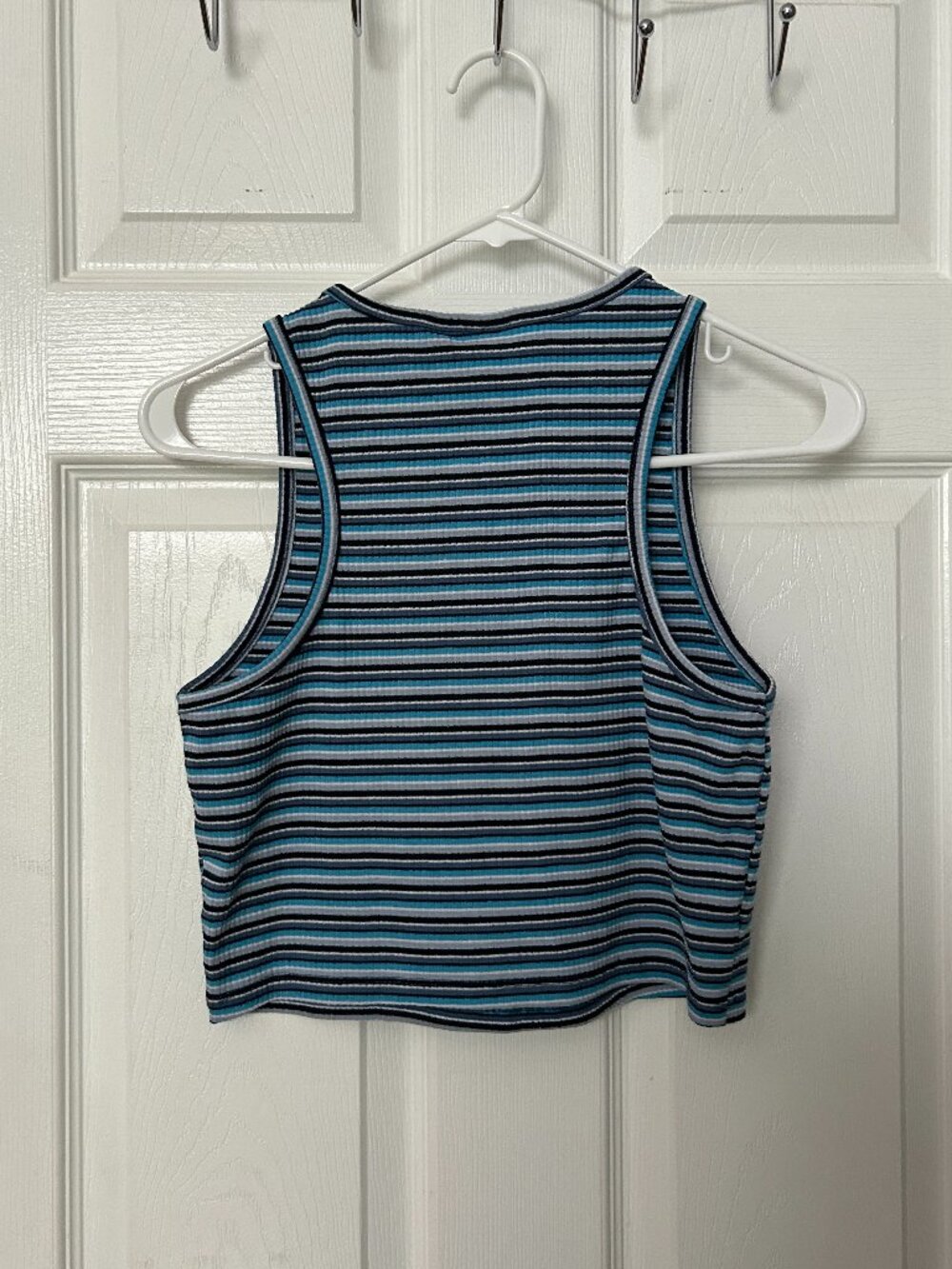 Disney Blue Striped Tank Top Women's Small Embroidered Stitch Ribbed Fabric - Picture 2 of 6